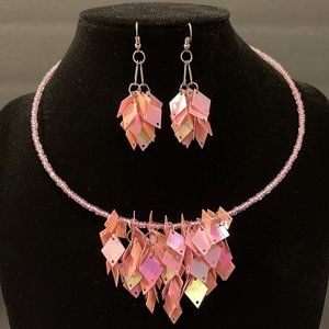 Reflective Squares Necklace With Earrings